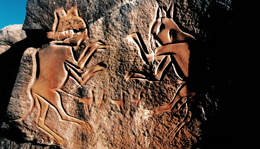 Bradshaw Foundation Fighting Cats rock art petroglyph Libya Africa Messak Settafet Wadi Mathendous