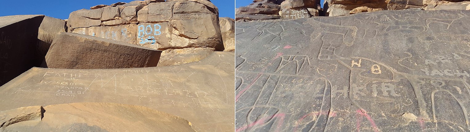 Vandalism at the rock art site of Zaouia Tahtania in Algeria. 