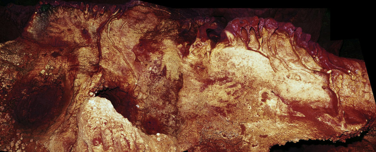Hand stencils in Maltravieso Cave in Spain dated to at least 66,000 years ago, made by a Neanderthal.