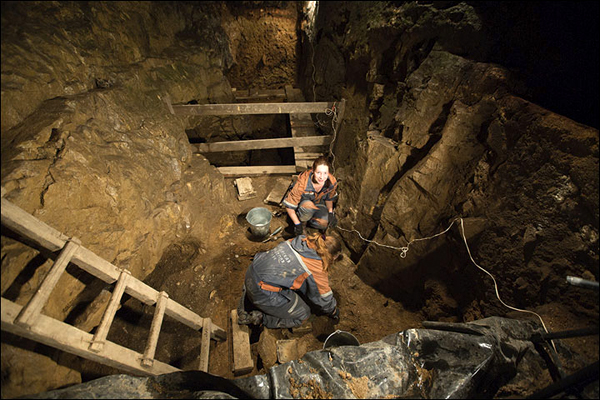Excavations inside the Denisova Cave