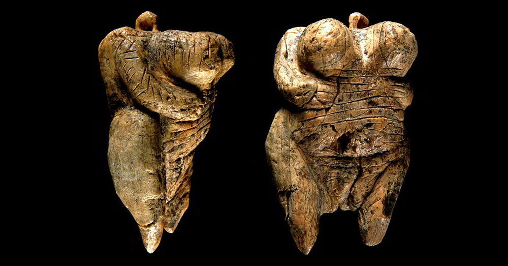 Fragments of female figurine from Hohle Fels Cave, Germany