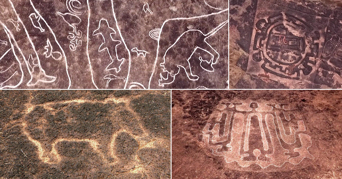 Petroglyphs discovered in India. Rock art carvings.