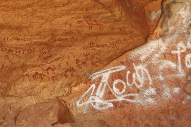 vandalized rock art in Libya