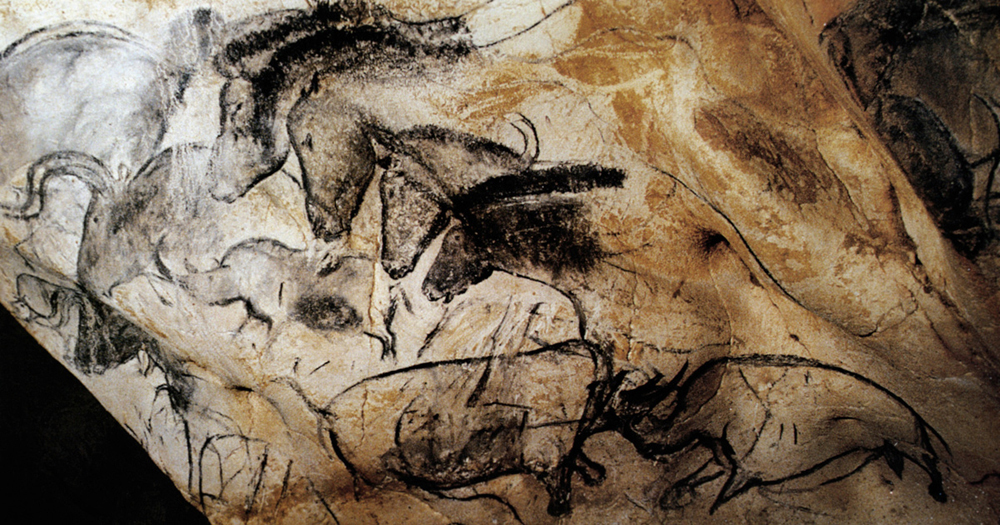 Panel of Horses rock art in Chauvet