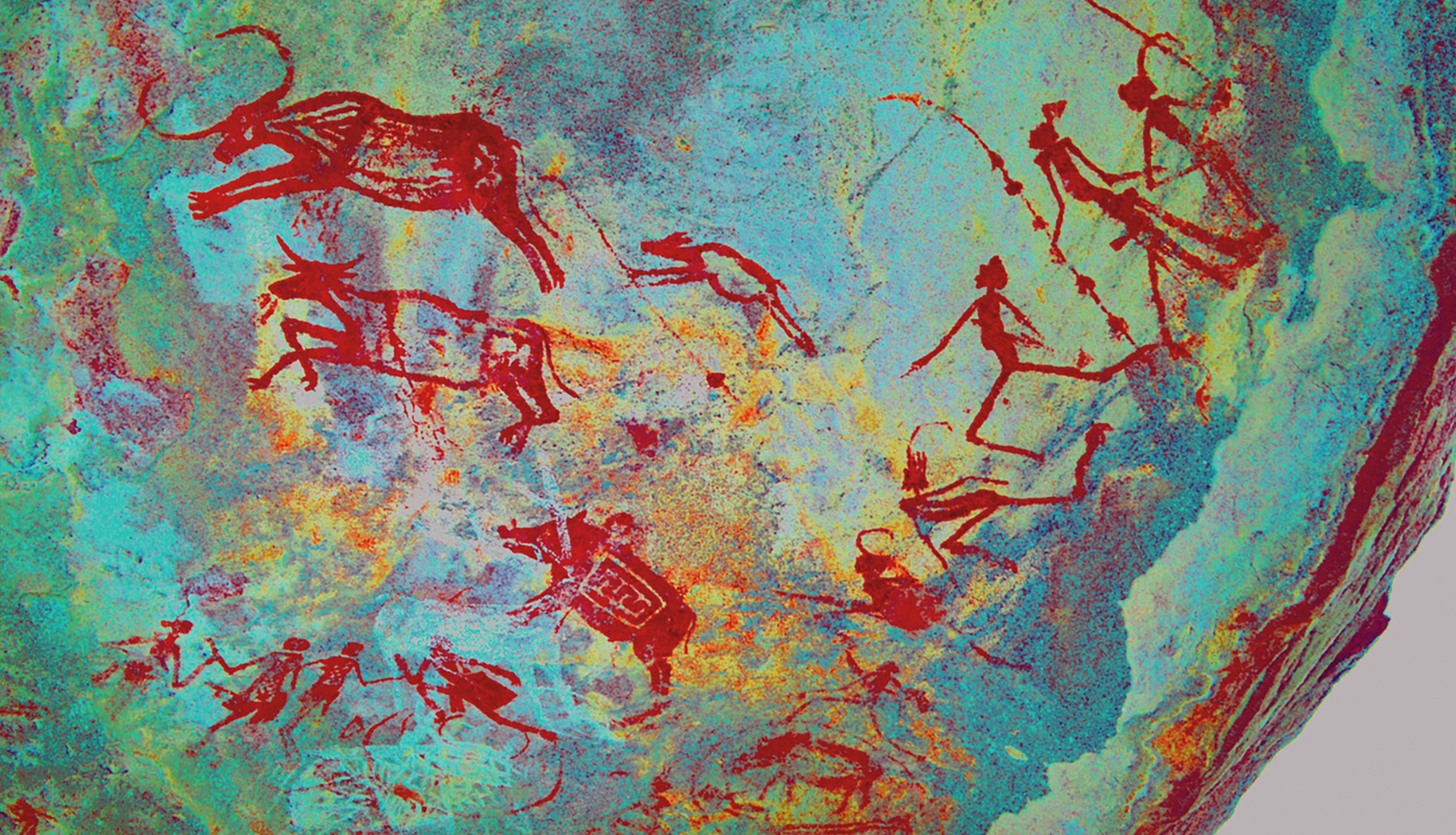Women Hunters in Indian Rock Art Hunting game men and women hunters are chasing animals.