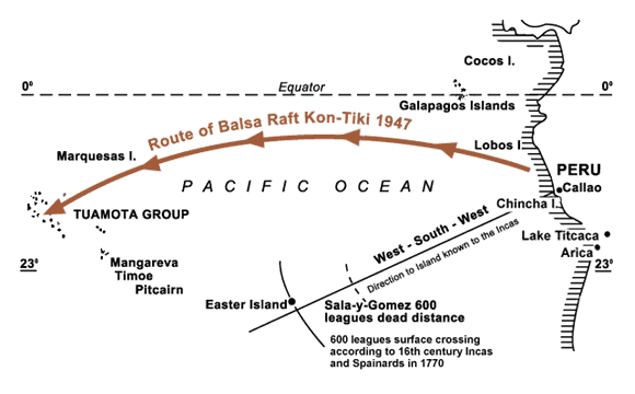 Image result for Route of the 1947 Kon Tiki expedition
