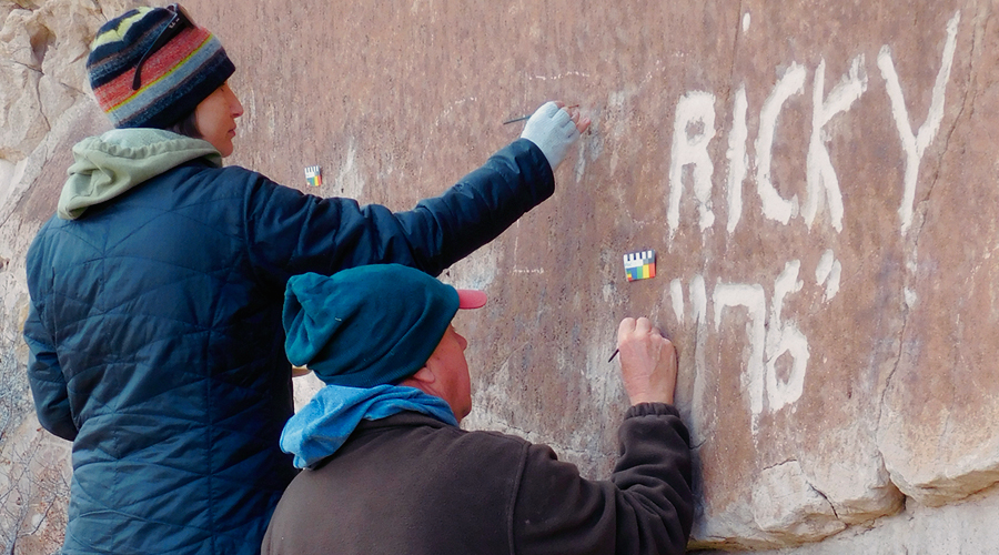 The removal and camouflage of graffiti: The art of creating chaos out of order and order out of chaos Rock Art America United States Petroglyphs Pictographs Archaeology Prehistory Rockart