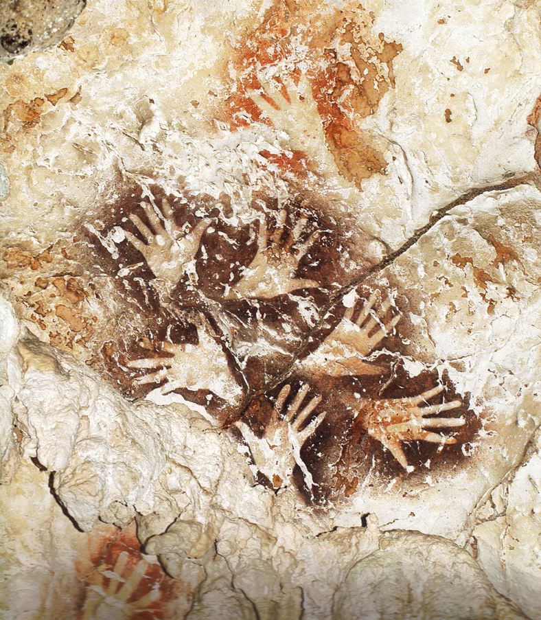 Caves of Borneo with hand motif rock art