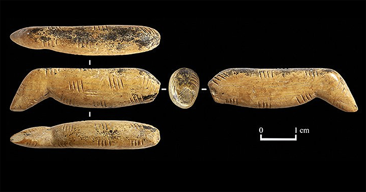 Cave lion figurine woolly mammoth tusk found at Denisova Cave discovery carved animal statuette Upper Palaeolithic ochre Altai Mountains Siberia