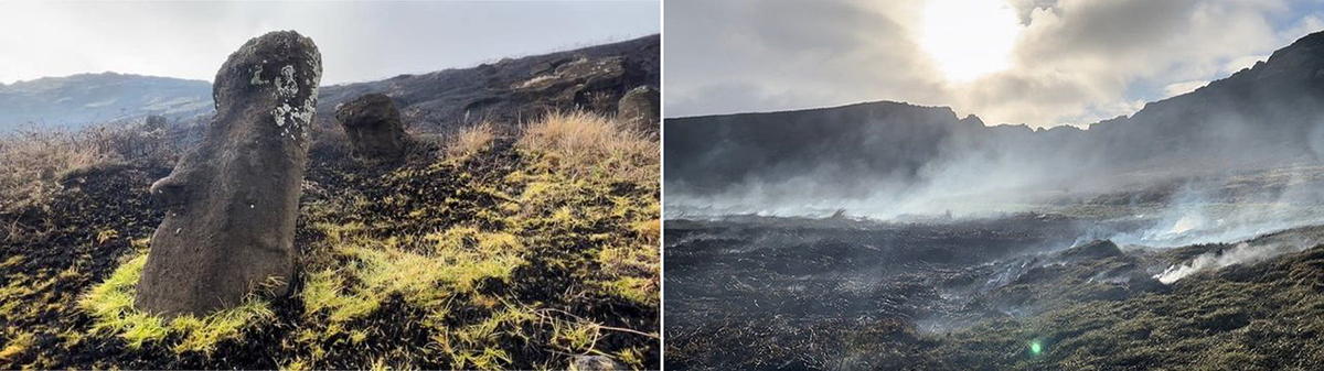 fire damage Rapa Nui Easter Island statues carved moai