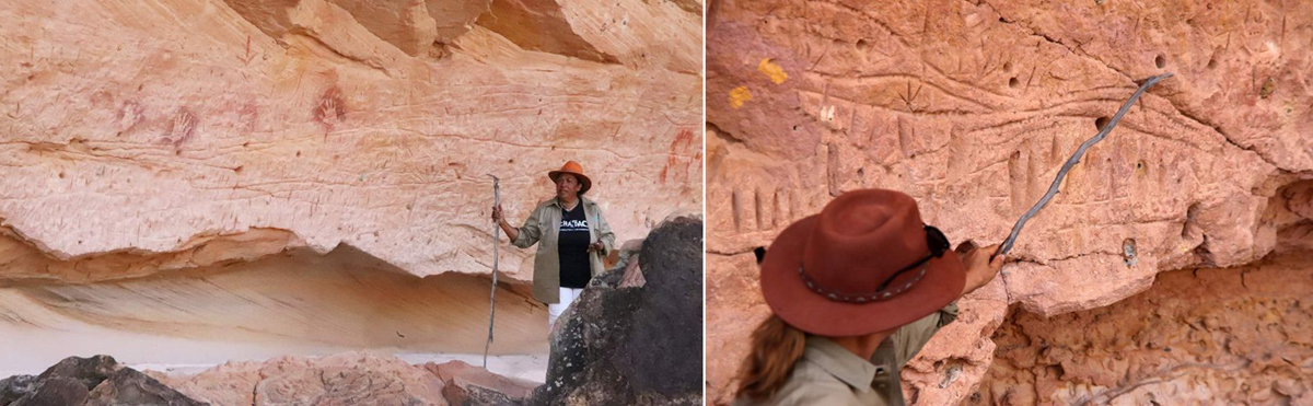 Indigenous story wall Queensland rock art site Turraburra Queensland Australia Iningai