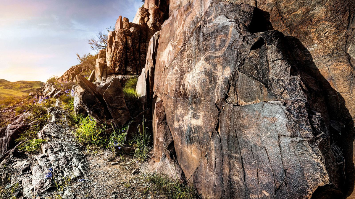 National Geographic Shamans sun gods warriors Bronze Age petroglyphs rock art Kazakhstan’s Tamgaly gorge