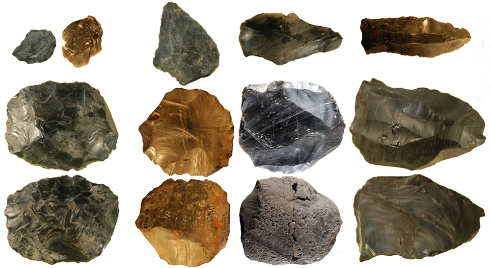 flakes and blades of stones were used to make useful products such as hunting weapons