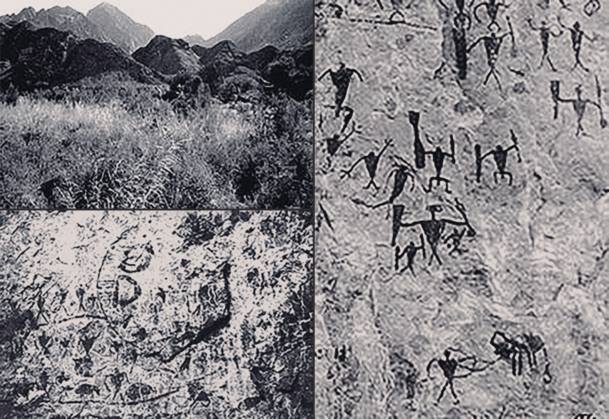 The Mountains of Yunnan Province Painted in red of jugglers and performers holding shields Rock Art No.2 site in Cangyuan county.