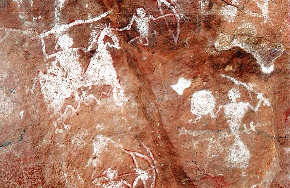 Hunters with Bows Bradshaw Foundation Rock Art Paintings Pachmarhi Hills India Prehistoric Prehistory Archaeology