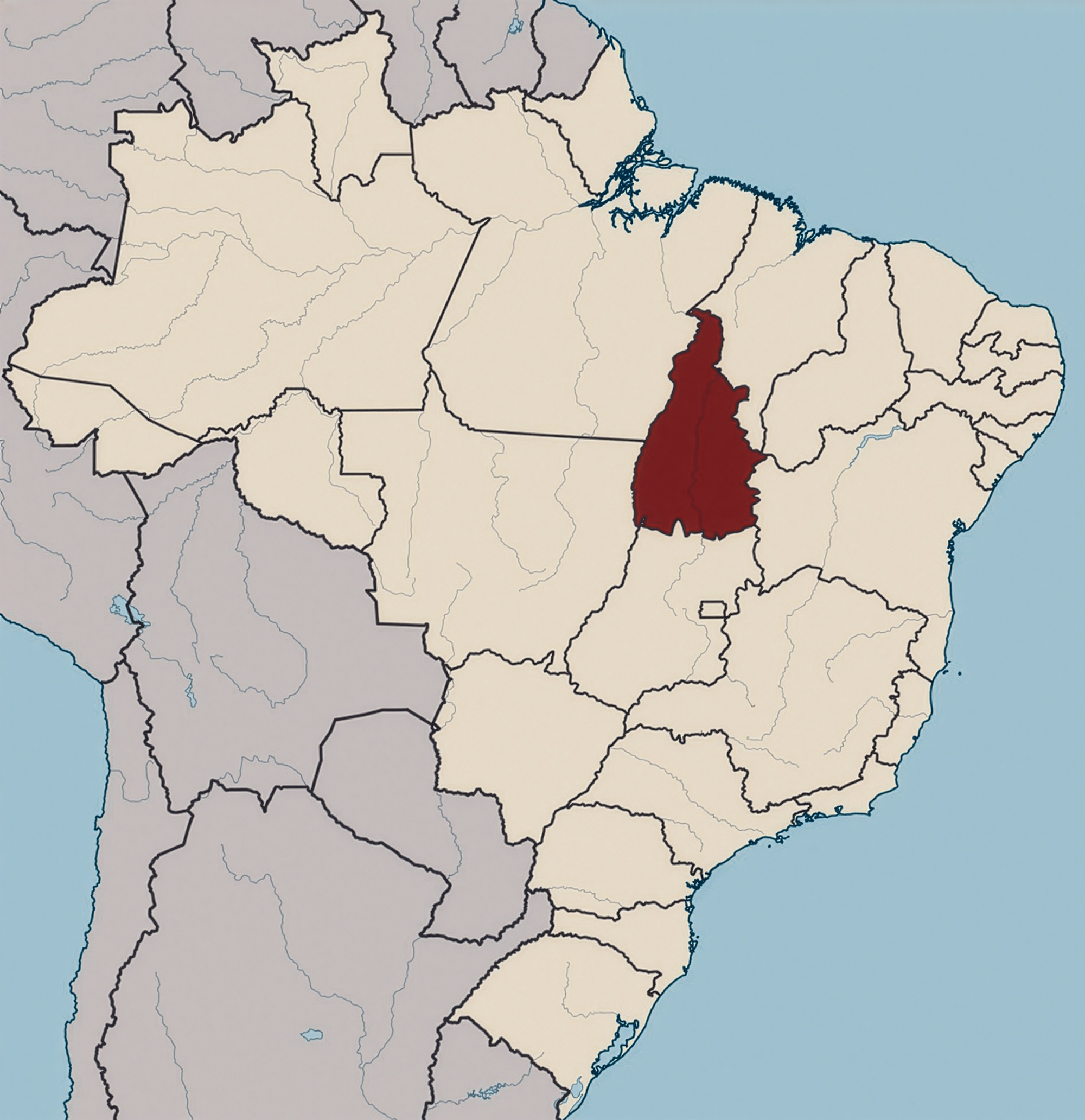 16 archaeological sites have been rediscovered in Jalapão, the eastern region of the state of Tocantins (in red), Central Brazil