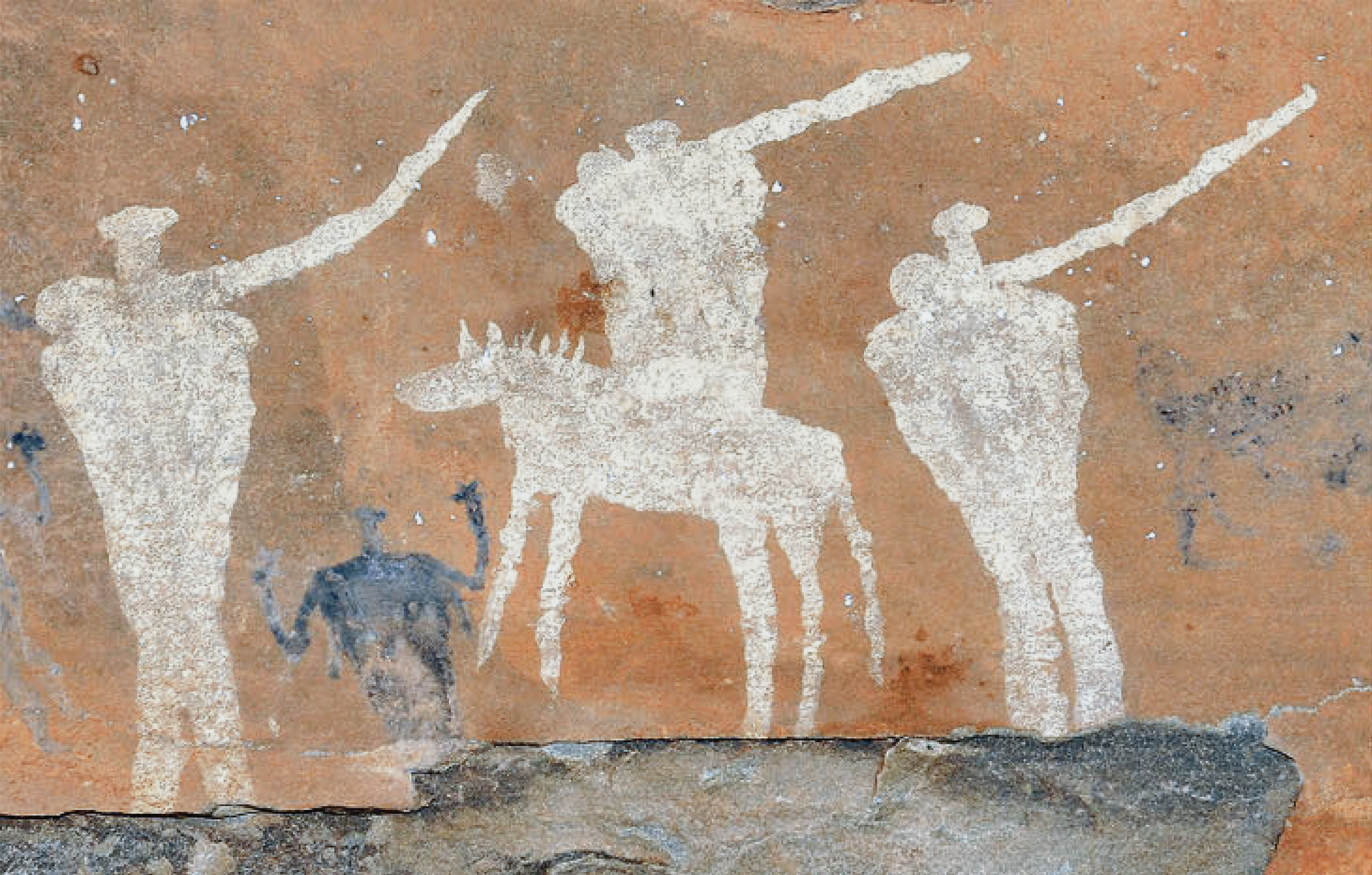 Painting from a shelter in the Zuurberg showing: Figures with guns, one mounted