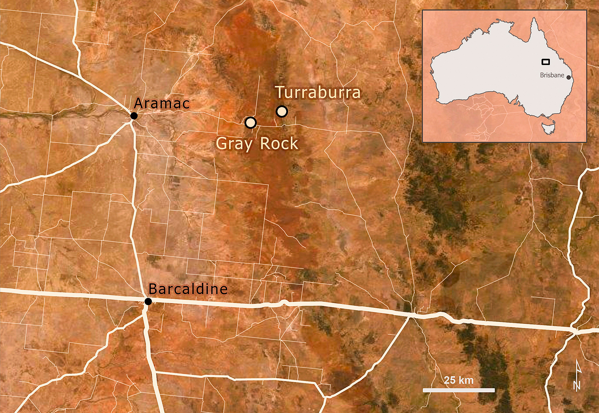 Map showing the location of Turraburra and neighbouring Grey Rock