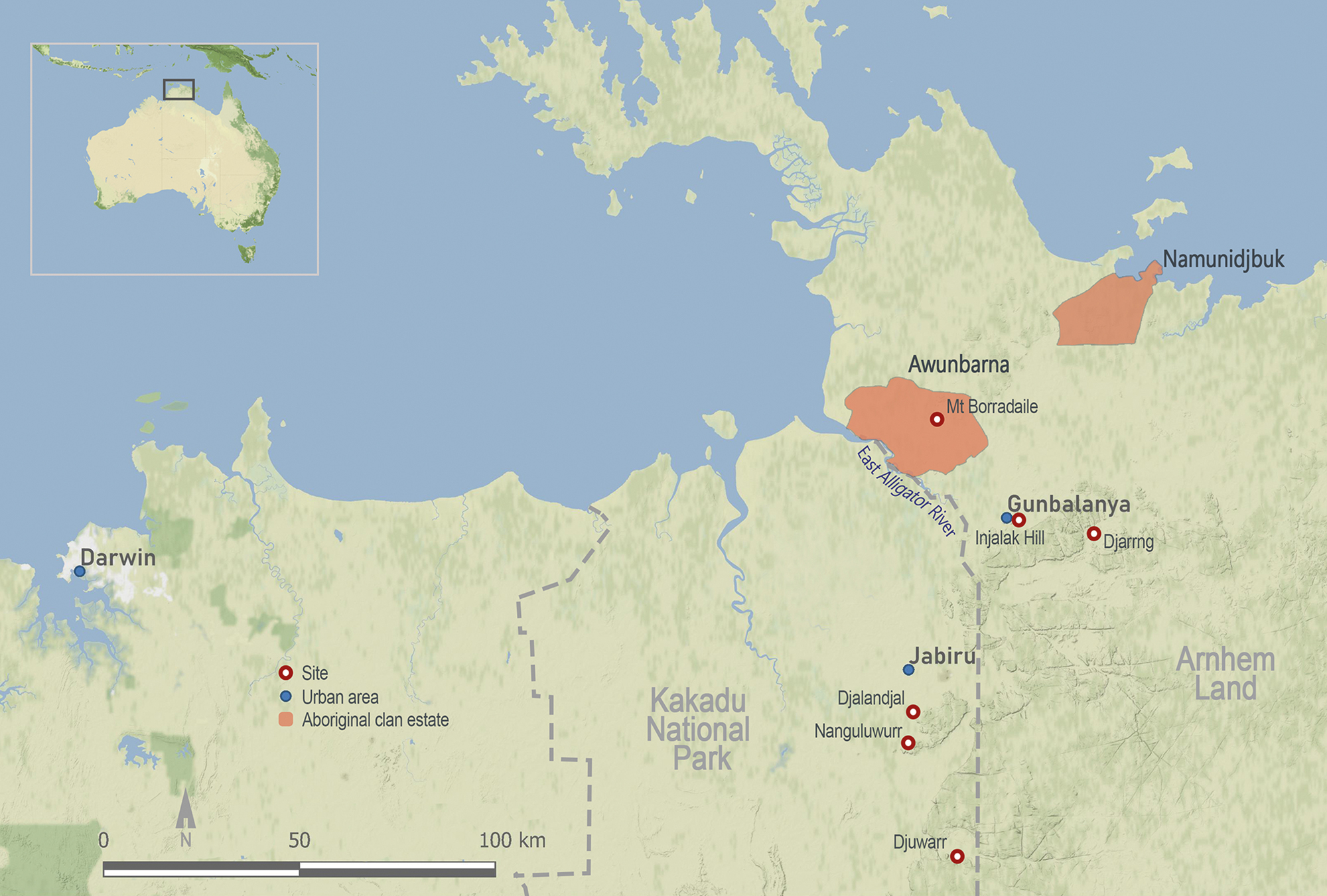 Map of western Arnhem Land with key locations mentioned in the text