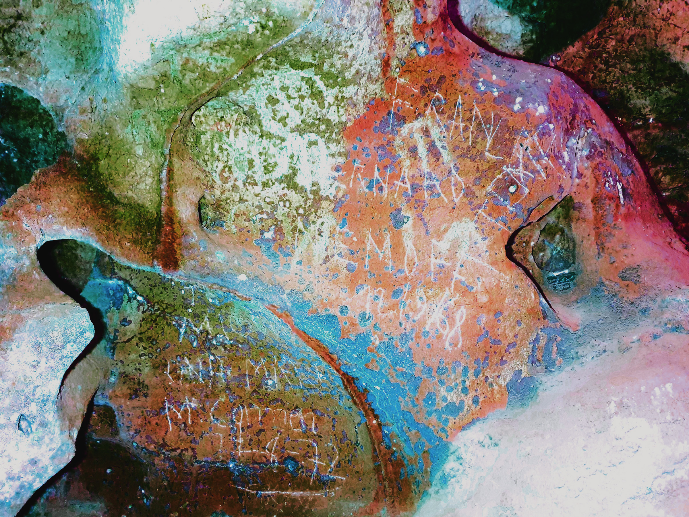 Ancient Rock Art Exploring Andalucia Painted Caves Spain Later prehistoric Schematic symbols from the main gallery at Cueva de la Victoria possibly human figures