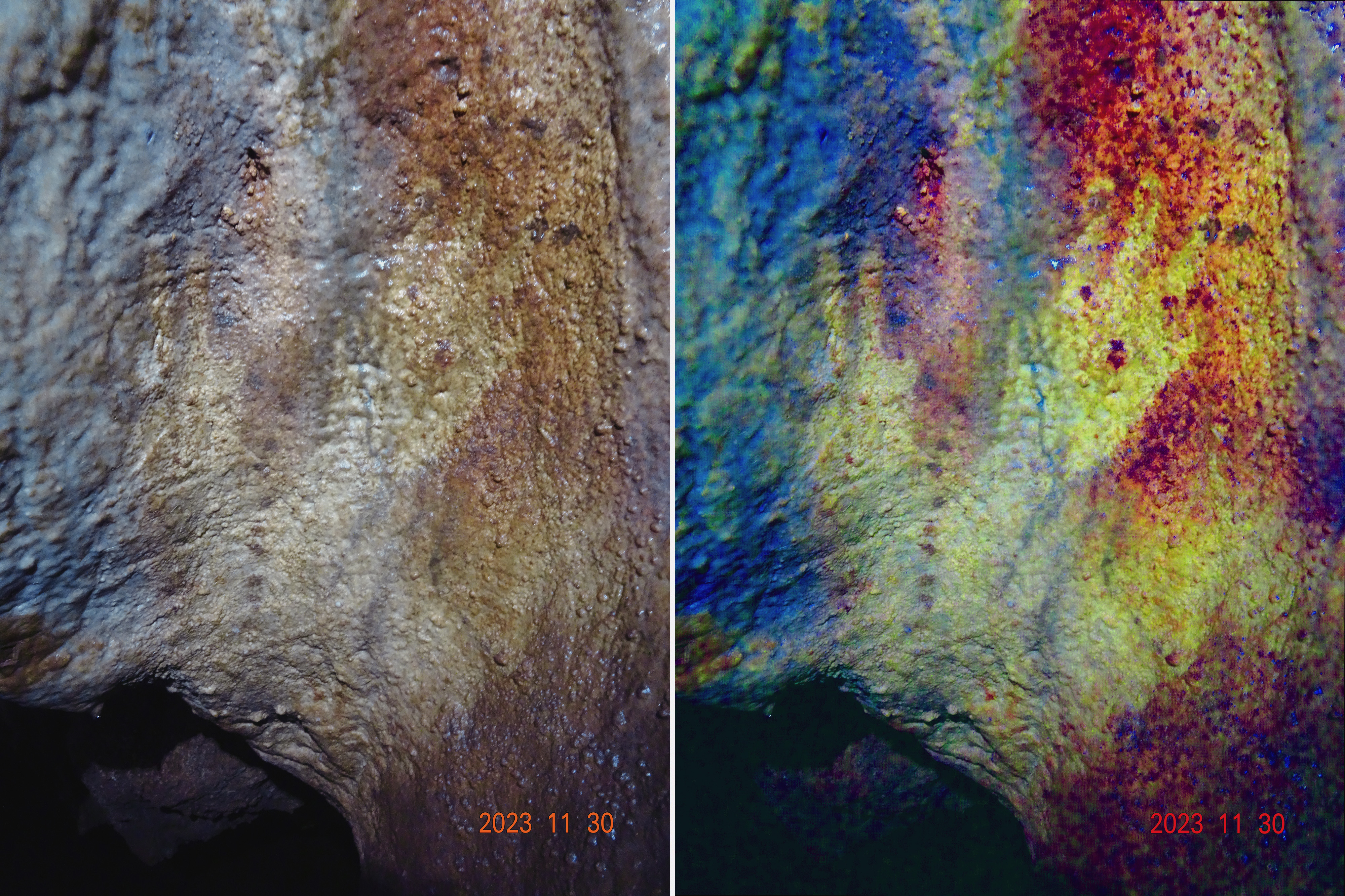 Ancient Rock Art Exploring Andalucia Painted Caves Spain Probable Neanderthal hand stencils from Maltravieso Cave, Cáceres, Spain, using conventional photography and its D-Stretch counterpart